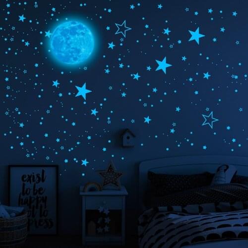 1049Pcs Blue Luminous Wall Sticker Glow In The Dark Stars Moon Wallpaper Home Living Room Decoration Baby Rooms Decor Stickers