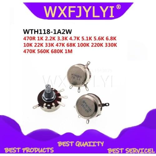 2PCS WTH118 2W 1A Potentiometer 1K 2.2K 4.7K 10K 22K 47K 100K 470K 1M WTH118-2W Round Shaft Carbon Rotary Taper Potentiometer