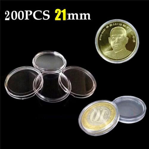 100Pcs 21mm Rectangle Coin Capsules Storage Organizer Box Transparent Organized Holder with cover for Coin Collection Supplies