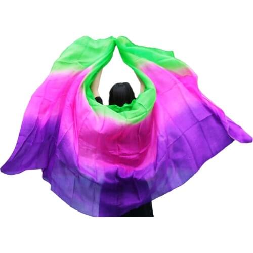 2016 design 100% real silk belly dance veil, cheap dance veils,tari perut kostum veil wholesale 250*114cm green+rose+purple