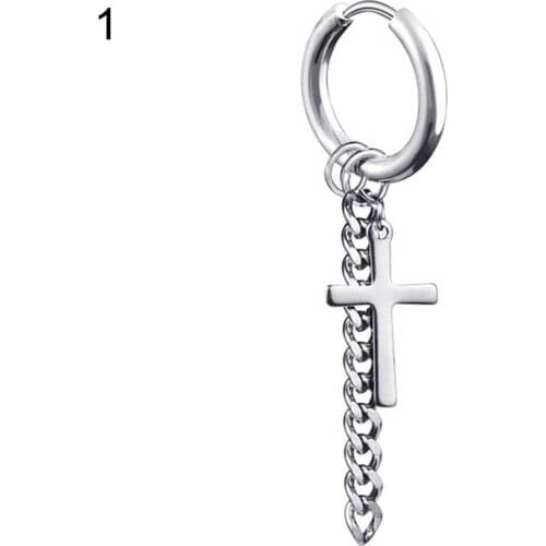 2019 1Pc Fashion Men Tassel Chain Cross Charm Ear Clip Hoop Huggie Earring Jewelry