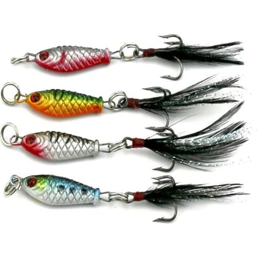 Mounchain 4Pcs Metal Fishing Lures 6.4g 2.5cm Hard Fishing Baits Set Small Minnow Lure Bass Crank Bait Tackle Hooks
