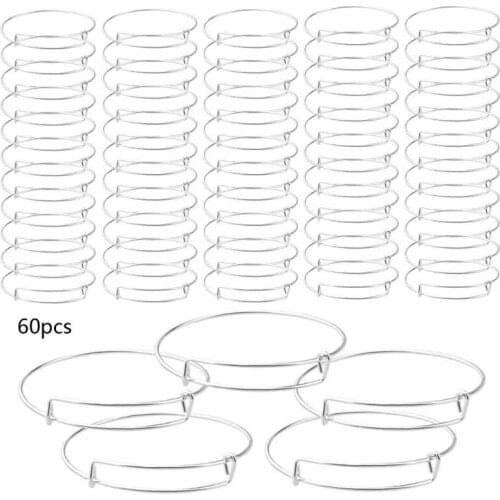 60Pcs DIY Expandable Bracelets Adjustable Wire Bracelets Blank Beading Bangles 87HB