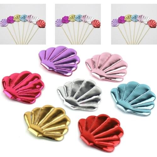 50Pcs 3.8*4.5cm PU leather Shell Padded Appliques for Kids Hairpin headwear Decor or birthday Cake Insert Cards accessories