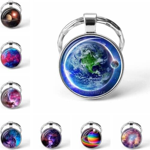 2019 Galaxy Star Blue Earth Time Gem Mars Metal Key Chains Jewelry Universe Space Nebula Planet Pendant Keychain Gifts for Men