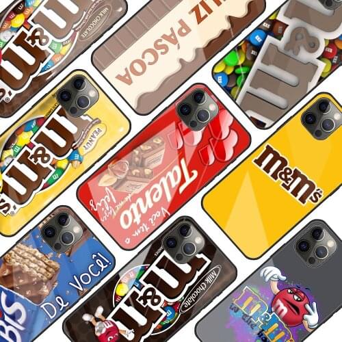 M&Ms Chocolate Tempered Glass Phone Case For iPhone 11 Pro Max 7 12 Mini XR X 6 XS 8 SE 2020 Cover Shell Coque Capa