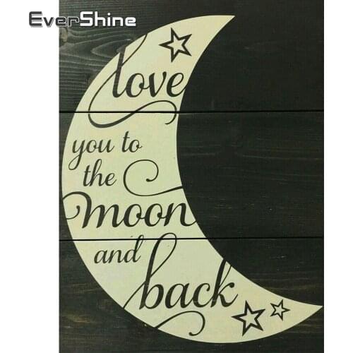 EverShine Diamond Painting Moon Cross Stitch Kits Diamond Embroidery Text Handmade Hobby Landscape Picture Of Rhinestones Gifts