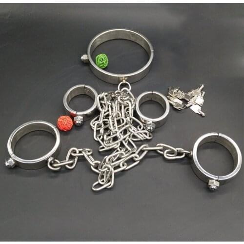Sex Slave bdsm sex tools for sale stainless steel bondage set(handcuffs+legcuffs+steel collar)fetish adult sex toys for couples