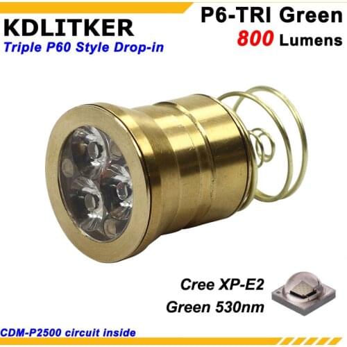 KDLITKER P6-TRI Triple Cree XP-E2 Green 530nm 800 Lumens 3V - 9V 5-Mode Color P60 Drop-in Module (Dia. 26.5mm)