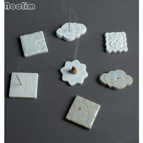 Jingdezhen Ceramic Clouds Incense Burner Celadon Lotus Bergamot Incense Stick Holder Aromatherapy Fragrance Home Office Decor