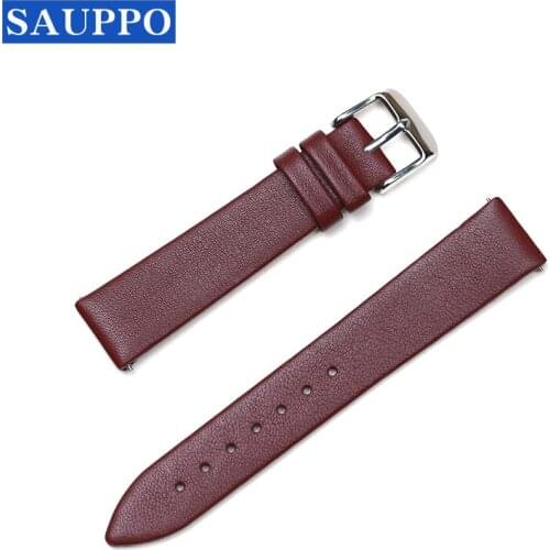 SAUPPO Calf Skin Leather Bracelet Genuine Leather 12mm/14mm/16mm/18mm/20mm Red Wine Suitable for All Brands Watch Strap