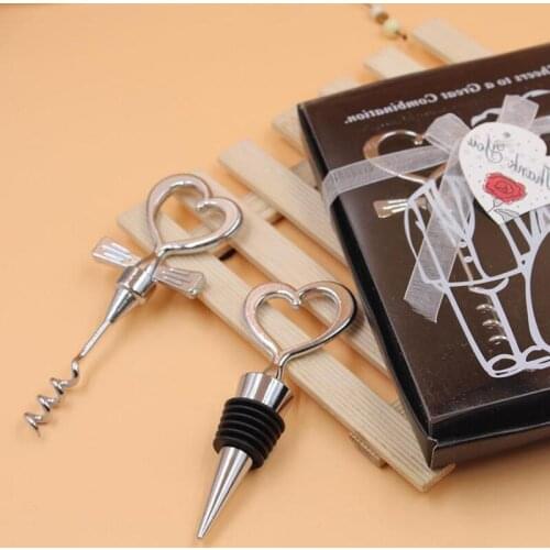 Love Heart Shape Wine Corkscrew Bottle Opener Stopper Sets Wedding Souvenirs Party Favor Gifts LX7579