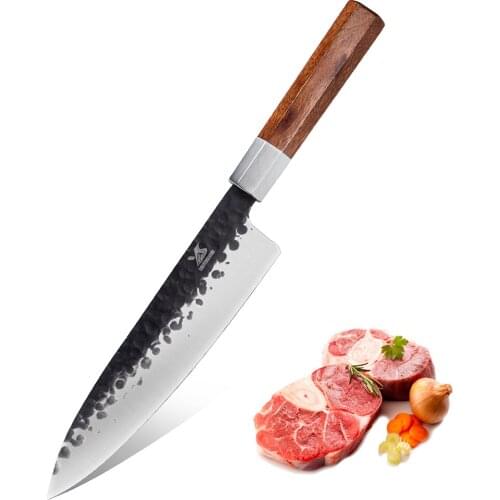 BIGSUNNY 8.6" Forge Hammered Chef Knife Meat Cleaver Slicing Knives High Carbon Stainless Steel with Octagonal Rosewood Handle