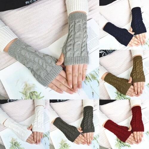 1Pair Unisex Wrist Gloves Men Women Knitted Fingerless Gloves Winter Outdoor Stretch Elastic Warm Half Finger Cycling Gloves