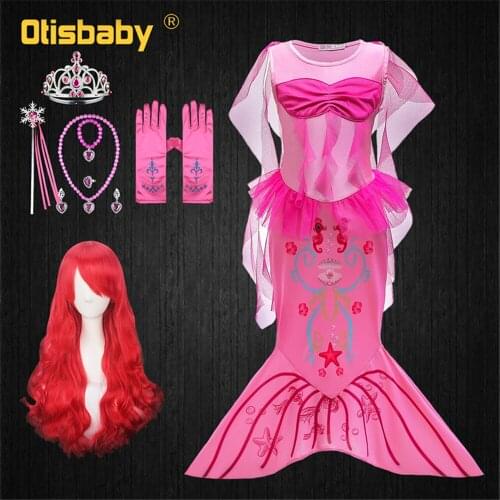 Cute Girls Ariel Dress Halloween Carnival Little Mermaid Costume Summer Girl Tulle Pink Dresses Christmas Child Princess Costume