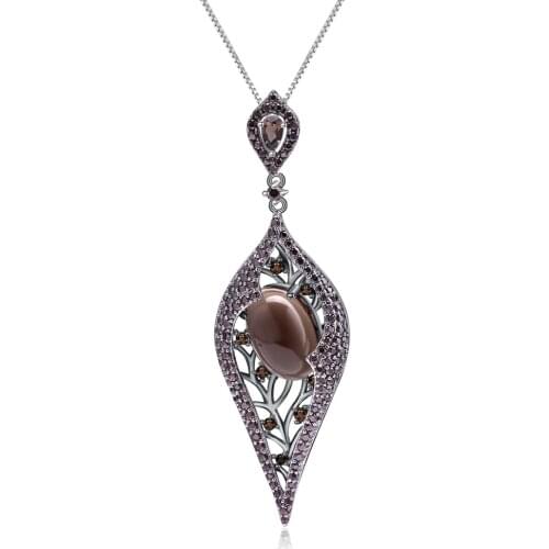 GEMS BALLET 100% 925 Sterling Sliver Natural Smoky Quartz Gemstone Vintage Gothic Punk Pendant Necklace For Women Party Jewelry