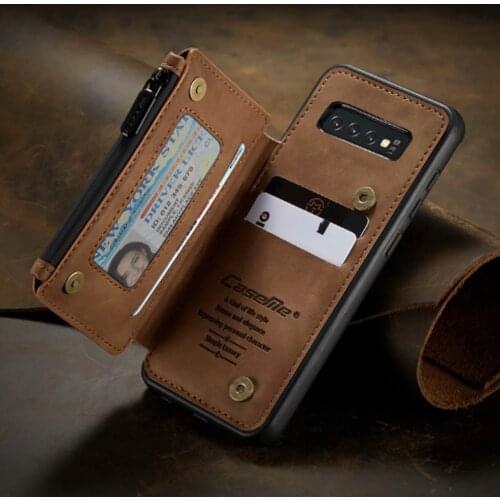 Luxury Leather Wallet For Samsung Galaxy S10 Case Magnetic Wallet Case Armor Shockproof Card Holder Wallet Flip Cover Buckle