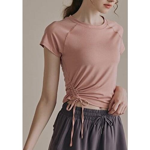 Workout Shirts for Women Clothing Crop Top Workout Top Drawstring Short Sleeve Womens Activewear Gym Top Mujer Yoga Shirts