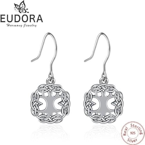 EUDORA 925 Sterling Silver Tree of Life Drop Earring Trendy hypoallergenic Earrings for Women Fine Girl Jewelry Fishhook Eardrop