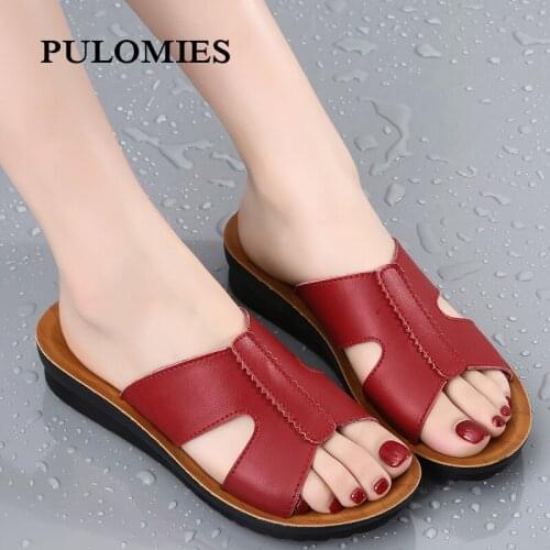 Women Summer Slippers Fashion Genuine Leather Sandals Outdoor Casual Designer Women Mules Shoes Girl Heels Flat Ladies Mujer