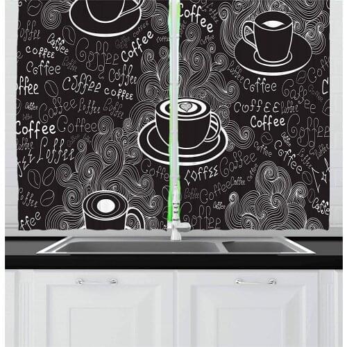 Coffee Kitchen Curtains Doodle Cafe Pattern Curtains for Bedroom Home Window Treatments Curtains for Living Room