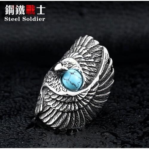 Steel soldier top quality and popular long eagle bird ring for men middle finger stainless steel personality jewelry