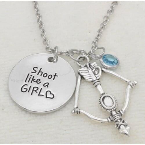 Inspirational Archery Crystal Pendant Necklace Shoot Like A Girl Charm Necklace Jewelry