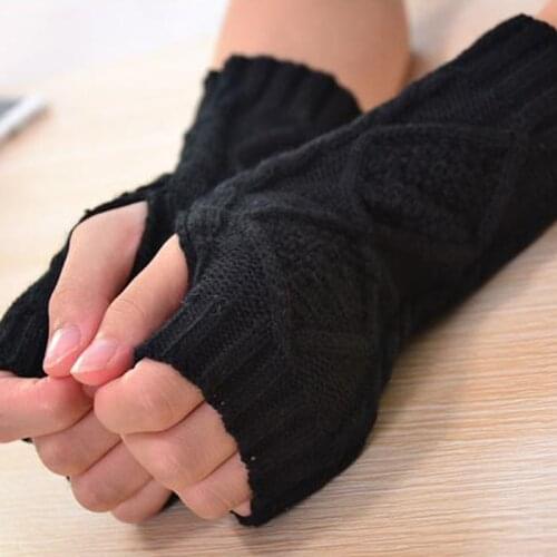 Knitted Long Hand Gloves Womens Warm Embroidered Winter Gloves Fingerless Gloves For Women Girl Guantes Invierno Mujer Luvas