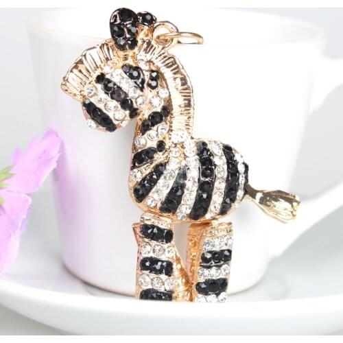 Zebra Black Horse New Cute Rhinestone Crystal Purse Bag Key Chain Gift Hot Trendy Nice