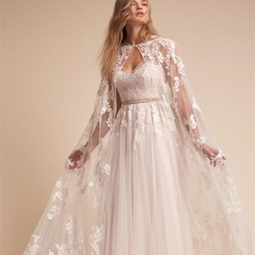 2019 New Womens Long Bridal Sleeveless Wraps Full Lace Appliques Tulle Jackets Cape Custom Size Wedding Wraps Jacket