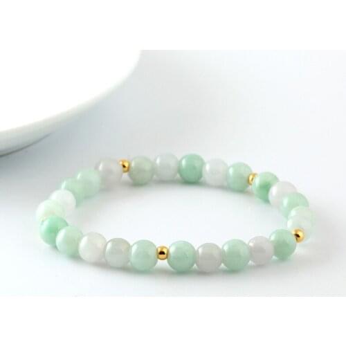 999 24K Yellow Gold Bracelet Real Gold Smooth 4mm Beads Natural Jade/Jadeite Beads 7-8mm For Women Female 's Lucky Bracelet