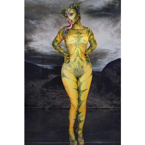 2019 Lizard Animal Pattern Jumpsuit Women Singer Show Clothes Dancer Outfit Stage Prom Women Cosplay Stretch Outfit