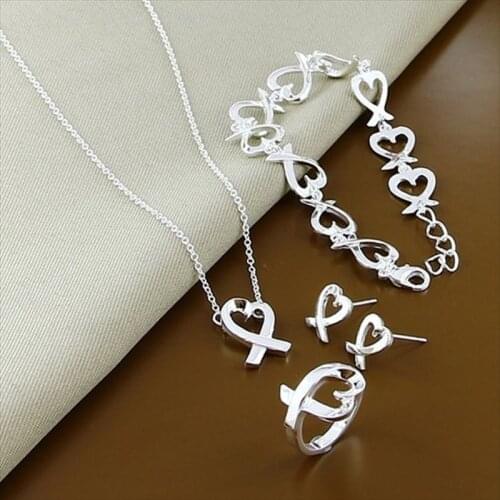925 Sterling Silver Necklace Bracelet Earrings Ring Female Kelp Heart Necklace Bracelet Earrings Ring Jewelry Fashion Set
