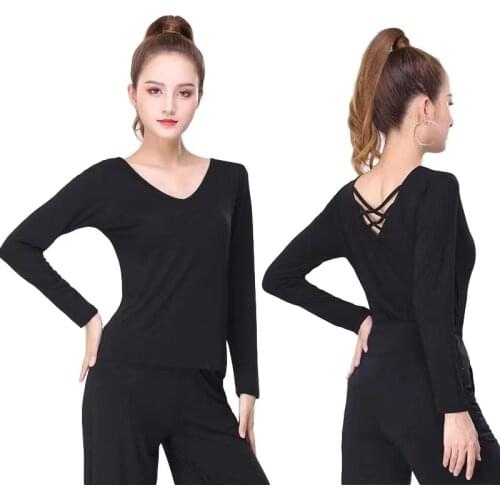 Latin Top Women Latin Dance Basic Top Girl Dancewear Sexy Latin Ballroom Samba Tango Flamengo Dancing Practice T-shirt Costumes