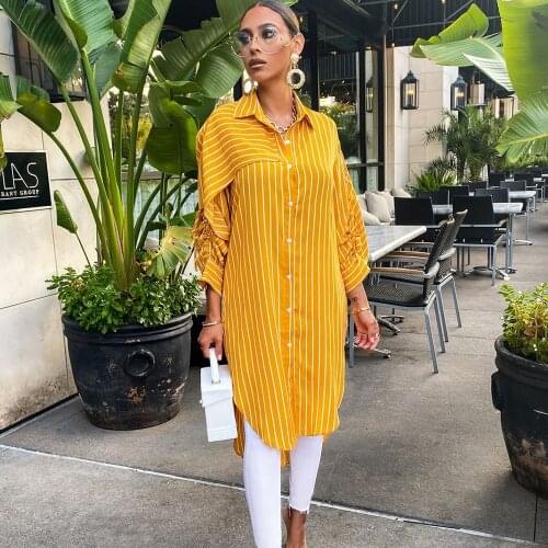 Spring Striped Long Sleeve Shirt Dress Women Turn-down Collar Button Up Blouse Dress Streetwear Oversized Loose Casual Dresses