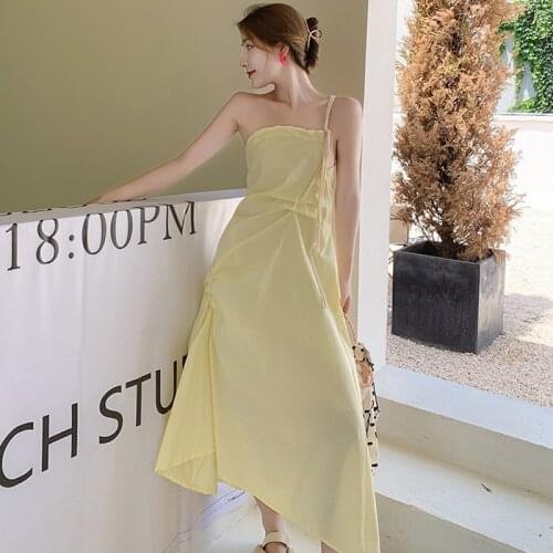 Fashion Summer Vintage Chic Sleeveless Midi Party Dress Ladies Elegant Casual Robe Sexy Strap Hollow Folds Beach Vacation Dress