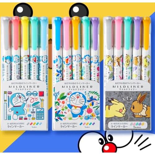 1 Set Limited ZEBRA Mildliner Highlighter WKT7 5 Color Set Double Headed Marker Pen Japanese Drawing Creative Stationery
