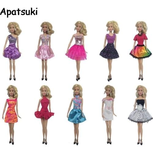 10pcs Fashion Colorful Doll Dress For Barbie Dolls Dresses Clothes For Barbie Dollhouse Princess Dresses 1/6 Doll Accessories