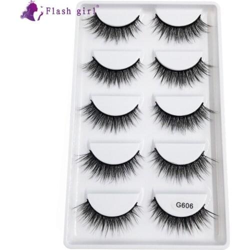 Flash Girl 3D Mink Hair False Eyelashes 5 Pairs Natural Thick Long Eye Lashes Cruelty Free Beauty Eyelash Extensions G606