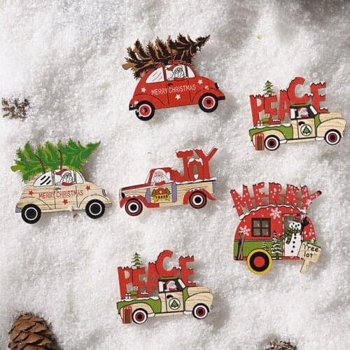 6pcs Christmas Decorations Wooden Stickers Fridge Magnetic Stickers Christmas Cute Car Sticker Kids Children Toy Christmas Gift