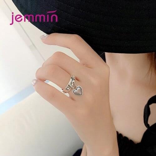 925 Sterling Silver Gothic Heart Adjustable Engagement Ring For Women Girls Anniversary Gift Fashion Jewelry Wholesale