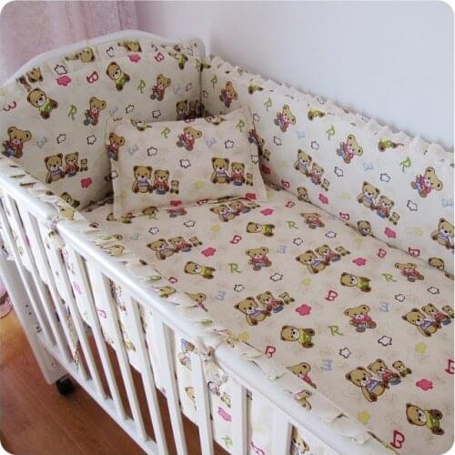 Promotion! 6PCS Bear Baby Crib Sets,cunas Cotton Fabrics Baby Bedding Sets (bumpers+sheet+pillow cover)