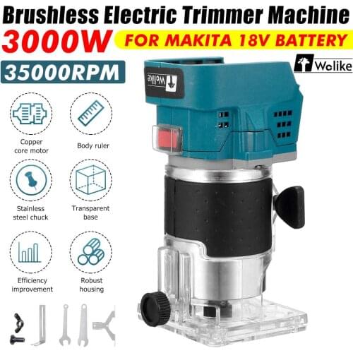 35000RPM Cordless Electric Trimmer Woodworking Engraving Slotting Trimming Milling Machine Wood Router for Makita 18V Battery