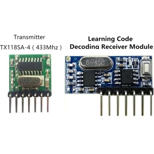 433 Mhz Wireless Receiver and Transmitter Remote Control Learning Code 1527 Decoding Module 4 Ch output With Learning Button