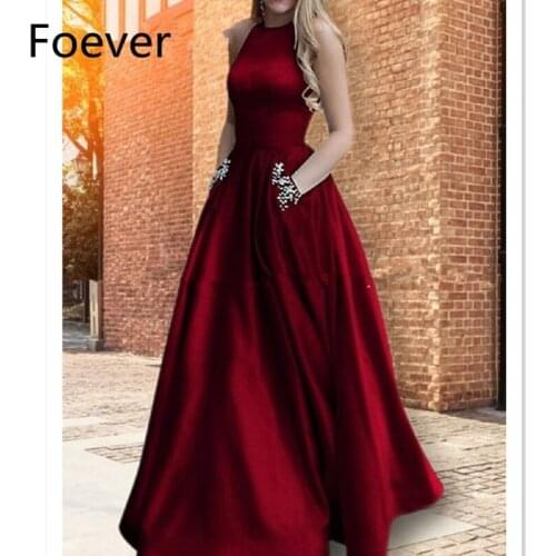 Burgundy Prom Dresses with Pockets A-Line Satin Elegant Burgundy Women Long Formal Evening Party Gowns Special Occasion
