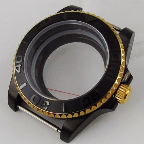 Watch Case PVD Coated Glass Case Back Fit ETA 2836 MIYOTA Movement Sapphire Glass