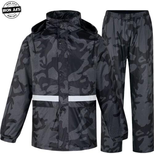 IRON JIAS Motorcycle Raincoat Suit Waterproof Outdoor Travel Motocross Men Motobike Riding Jacket Rain Coat + Pants