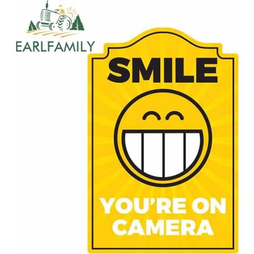 EARLFAMILY 13cm x 8.8cm for Smile You are On Camera Bumper Car Stickers Motorcycle Decal Suitable for RV Window Vinyl Car Wrap