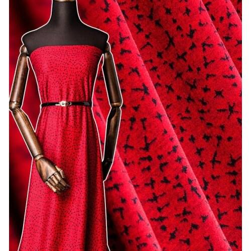 Stretch knit velvet fabric high-end fashion material autumn and winter wool small broken point jacquard dress printed fabric