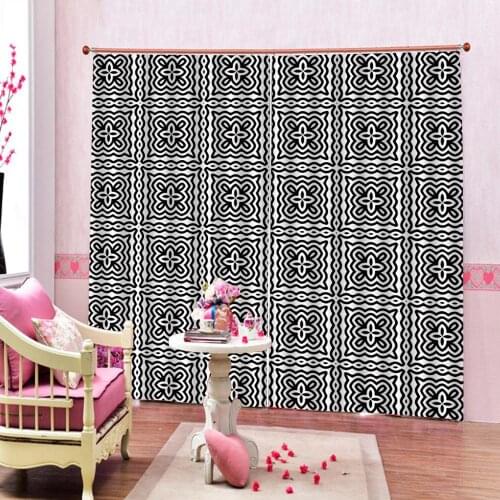 European style Black and white fabric 3d Curtains for Living Room Bedroom Blackout Window Curtain home drapes